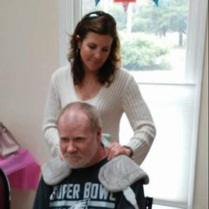 chair massage at a day center for adults with Alzheimer’s and Dementia.